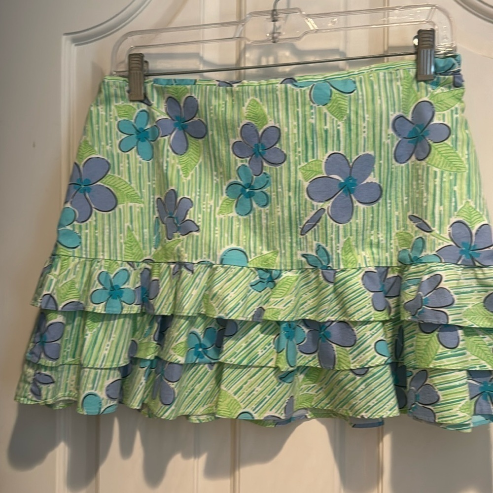 Lilly Pulitzer Vintage mini skirt. Green white and blue and purple flowers